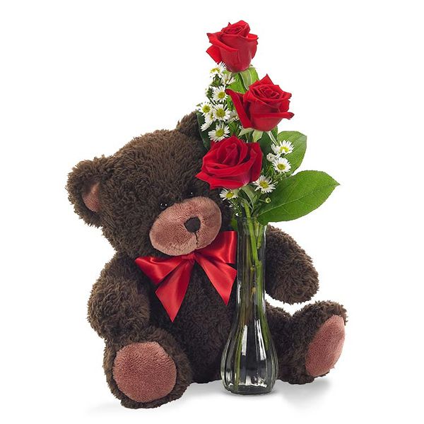 3 Red Roses and Teddy Bear