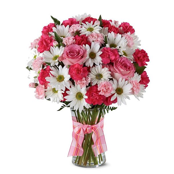 Pink & White Flowers in Vase Resim 1